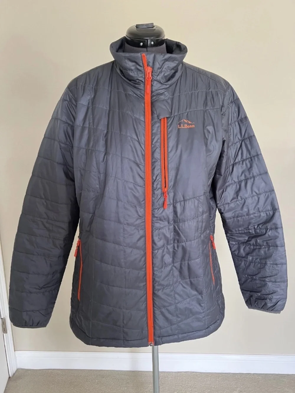 L.L. Bean Womens Size 1X Plus Primaloft Jacket Gray Orange Full Zip Lightweight